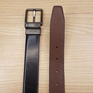 CALVIN KLEIN Belt Mens Size XL 42 44 Black Brown Faux Leather Reversible FLAW